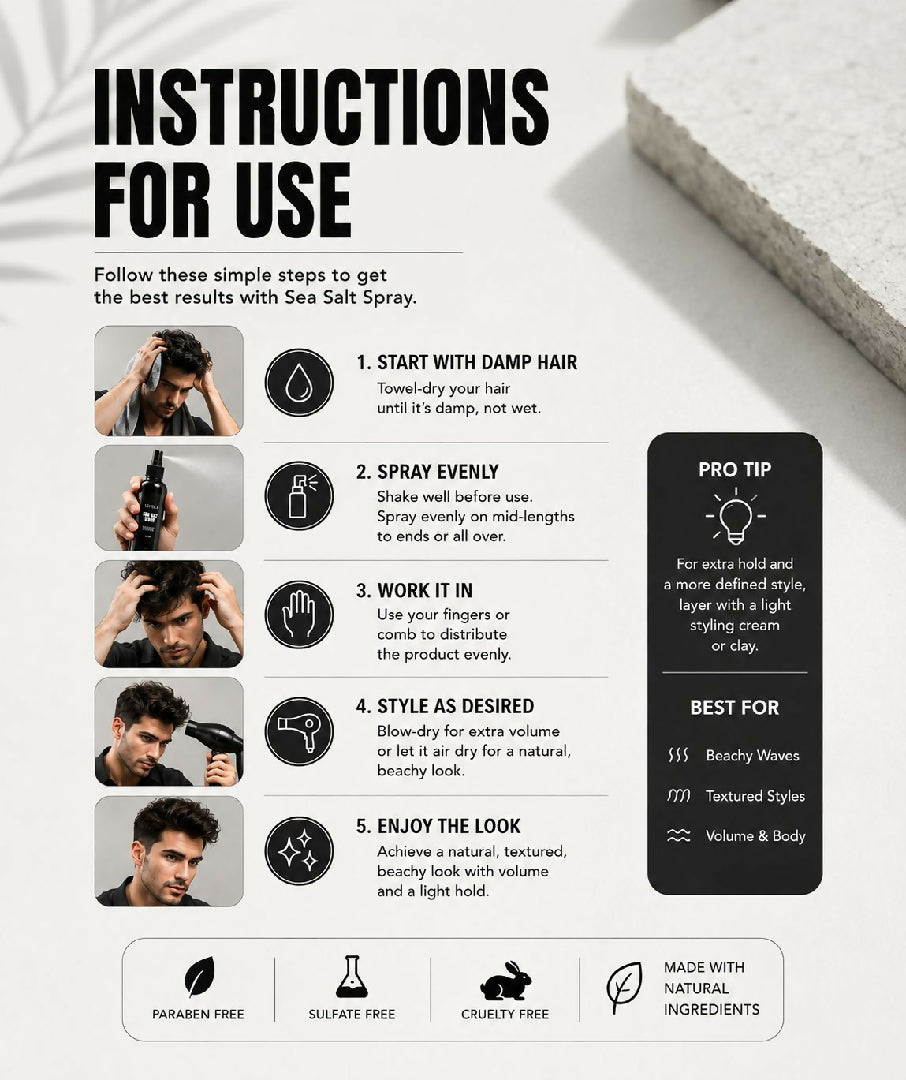 Sea Salt Spray by Vibe Tribe 160ml for Effortless Hair Texture and Volume Hair Styling Spray