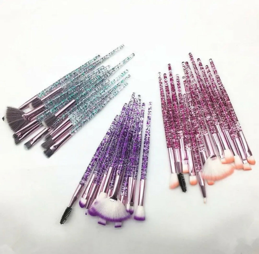 10 pcs baopinger makeup brush set with purpul glitter crystal handles soft bristles