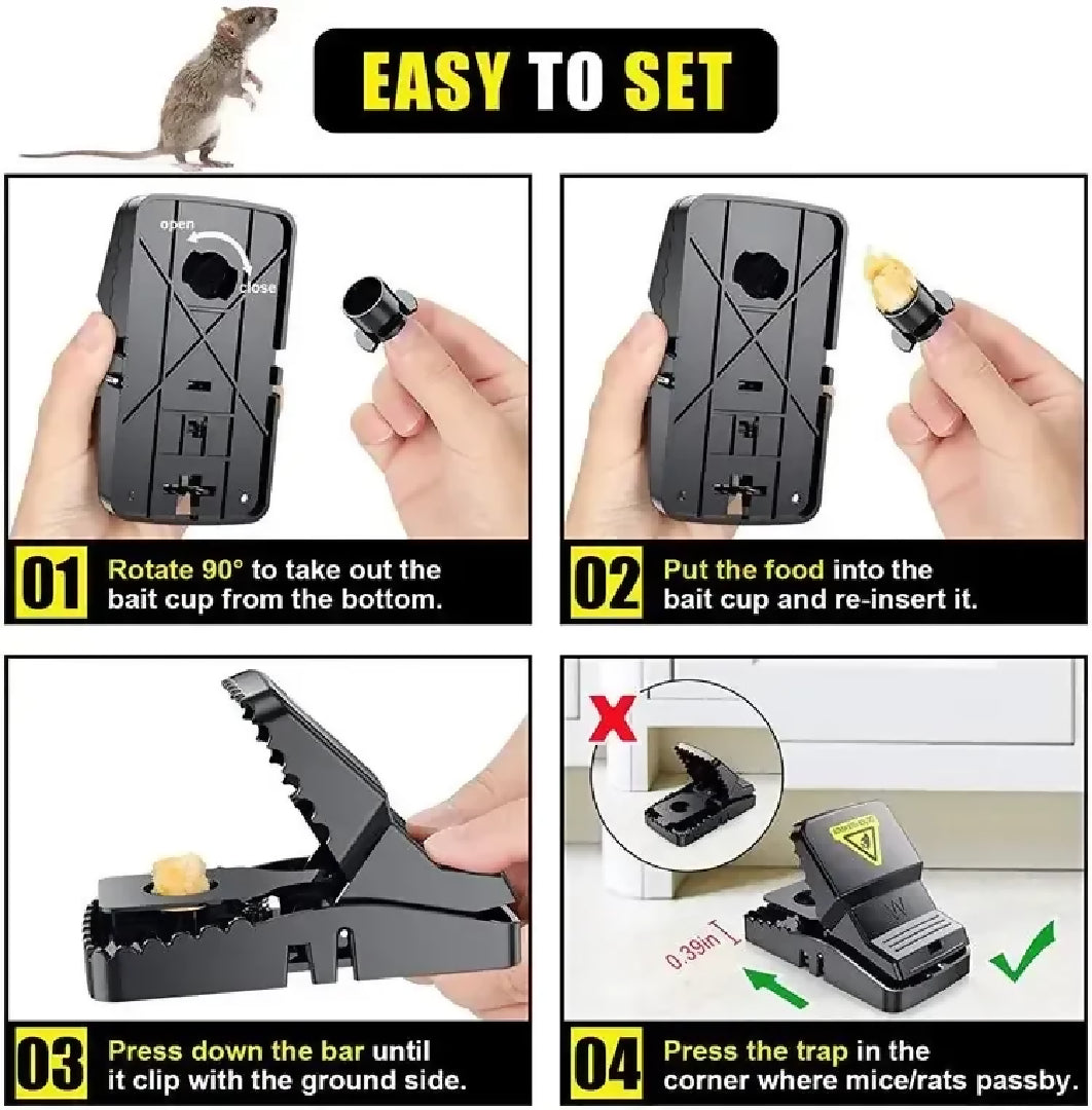 Durable Mouse Trap Pack Of 3 - Reusable Rodent Catcher For Home Kitchen And Office Use With Strong Spring Mechanism