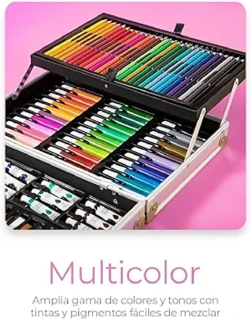StationeryWorld 145 Piece Art Set with Colours Paints Crayons in Pink Briefcase Organiser
