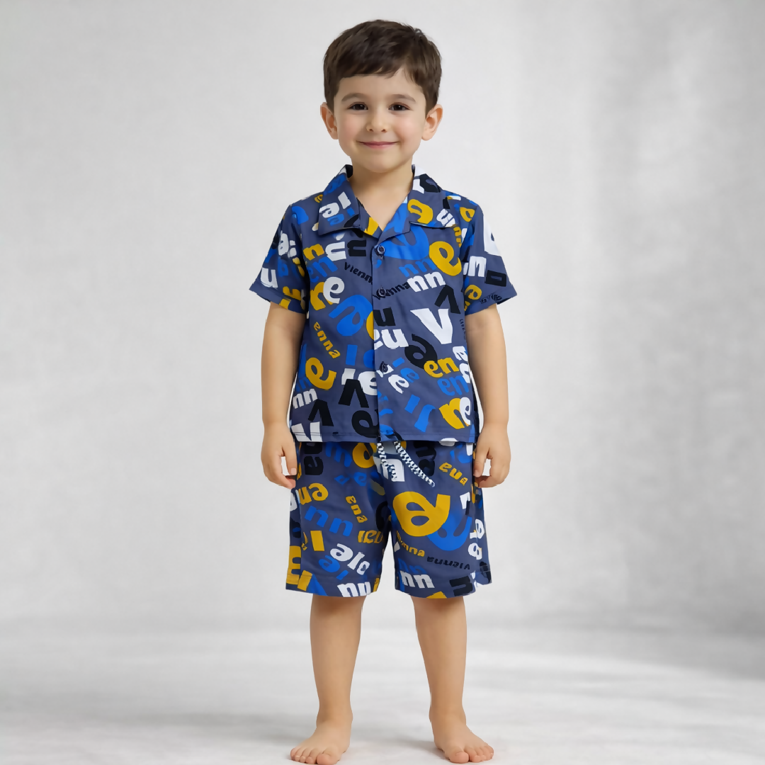 Kids Printed Linen Short Pajama Set