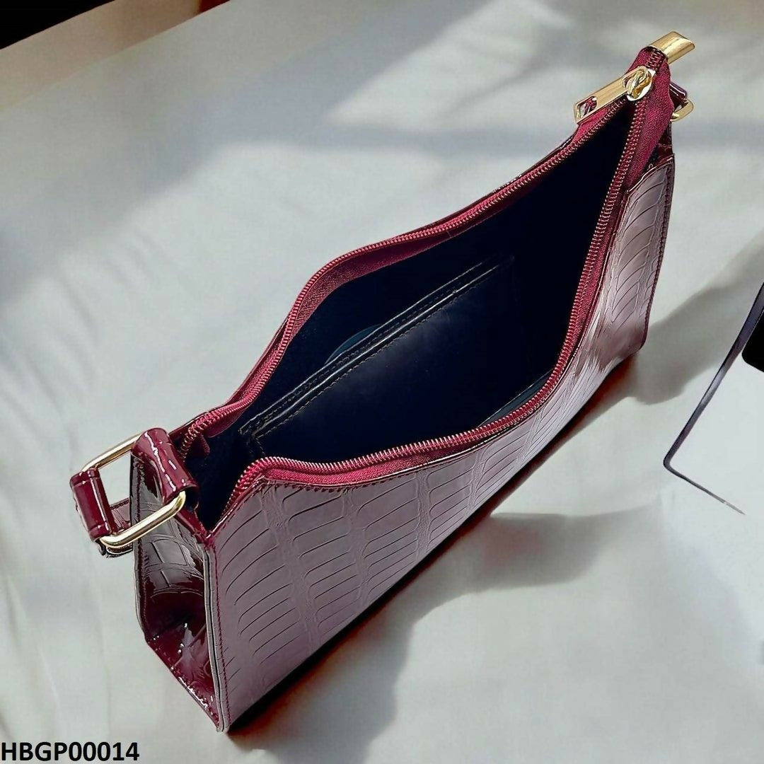 Crocodile Pattern Armpit Hand Bag Maroon