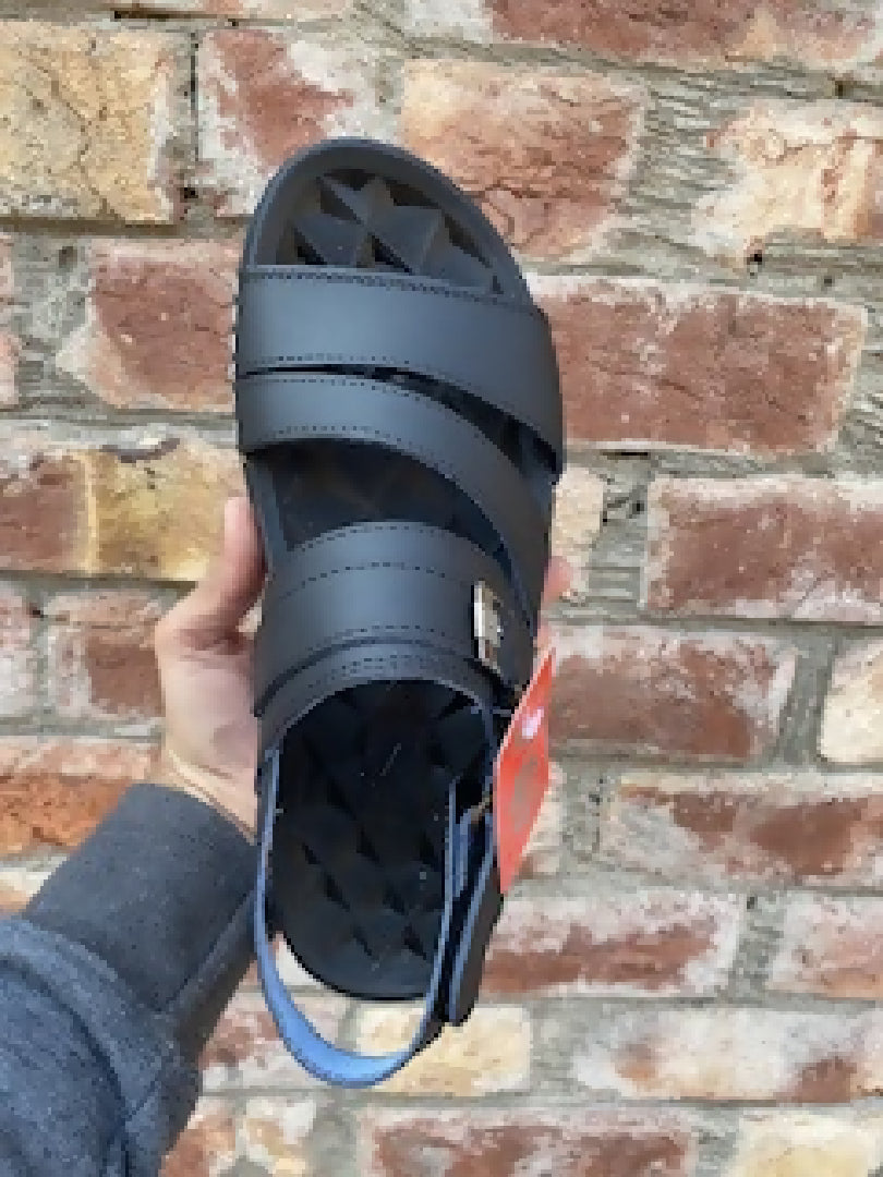 Black Leather Sandals for Men