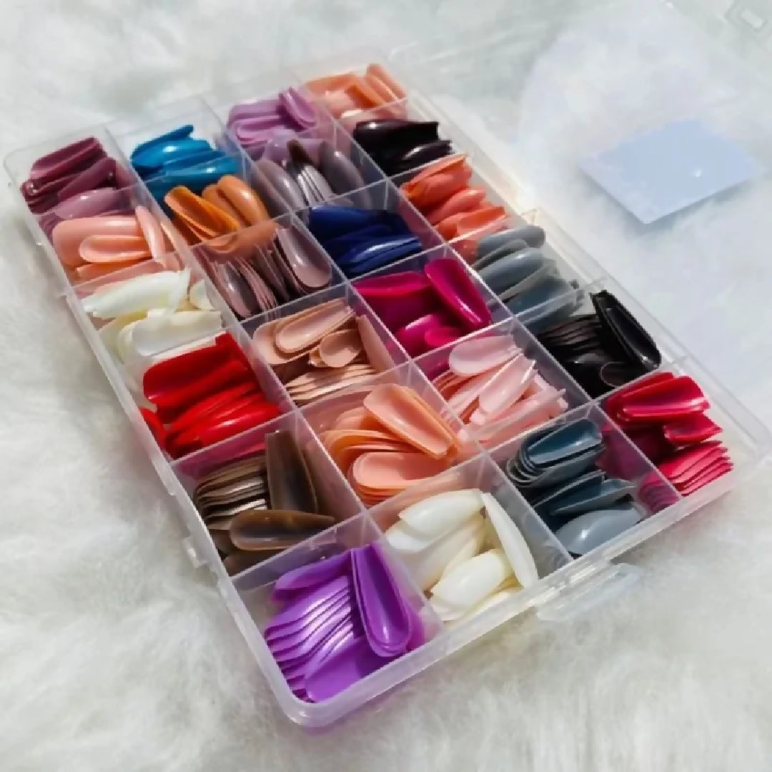 Multicolor Acrylic Artificial Nails Kit Full Cover Nails with Glue 24 Shades 576 Pcs
