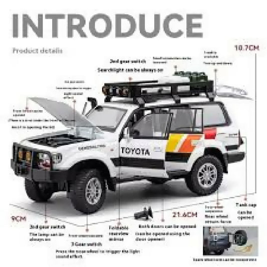 Toyota Land Cruiser LC80 Model Car Sports Car Alloy Metal Pull Back Car Diecast Metal Pullback Toy Car with Openable Doors and Light Music Toys for Kids Random Color