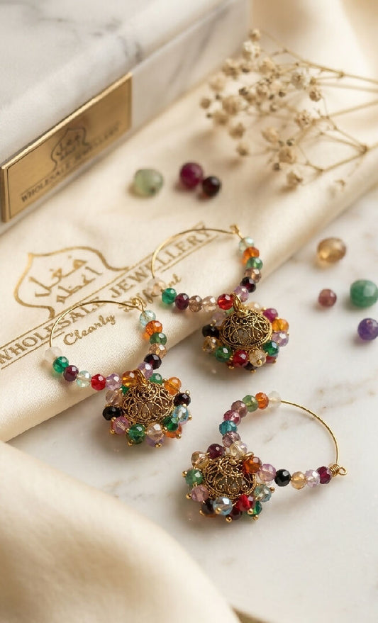 Handmade Beaded Bali Hoop Jhumka Earrings for Women