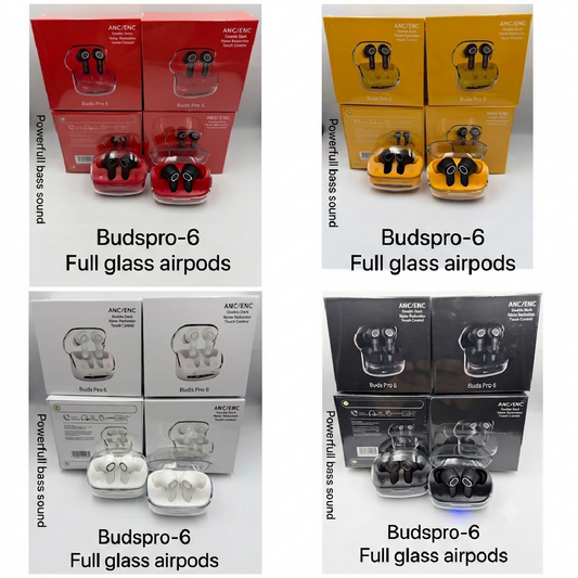 Buds Pro 6 Full Glass Wireless Airpods ENC Powerful Bass Sound