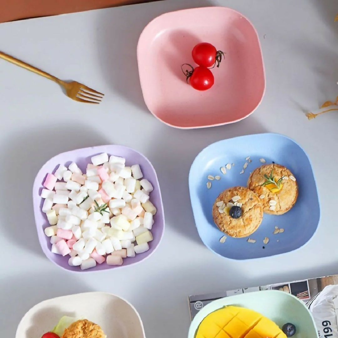Plate Set Pack of 10 - Plastic Split Bone Dish Plates with Holder - Durable Serving Plates