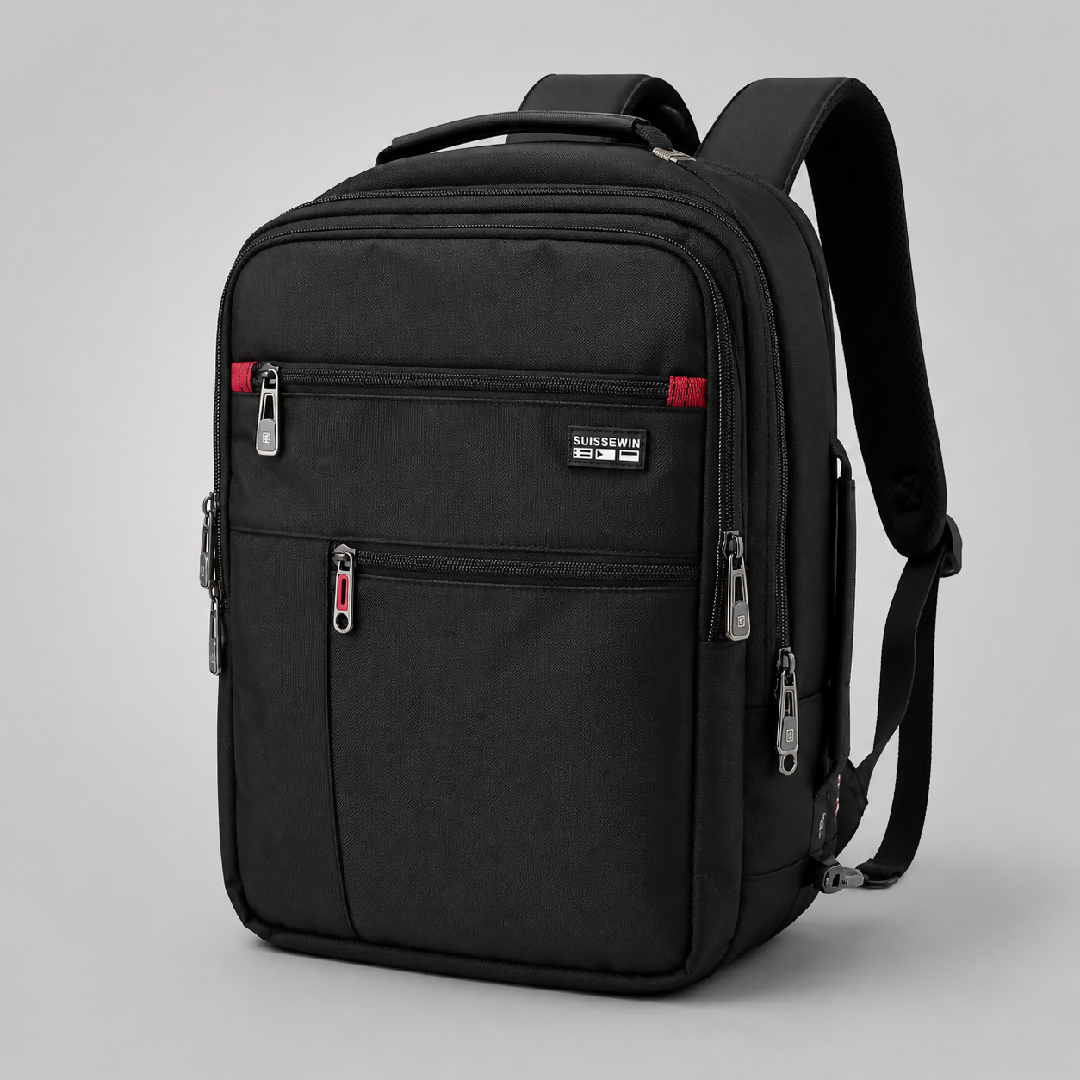 Suissewin Black Multi-Compartment Backpack