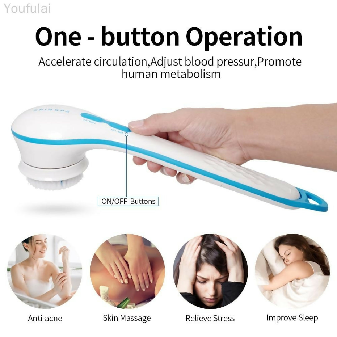 Electric Shower Brush 5-in-1 Spin Spa Cell Operated Full Body Cleansing Exfoliating Brush