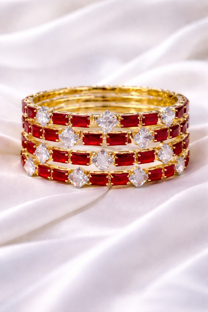 Crimson and Clear Zircon 4-Piece Bangle Set