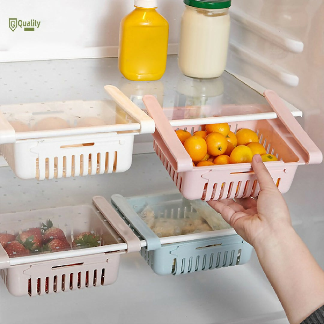 Adjustable Storage Basket For Fridge - Plastic Basket - Stretchable Food Organizer - 1 Pc - Random Color