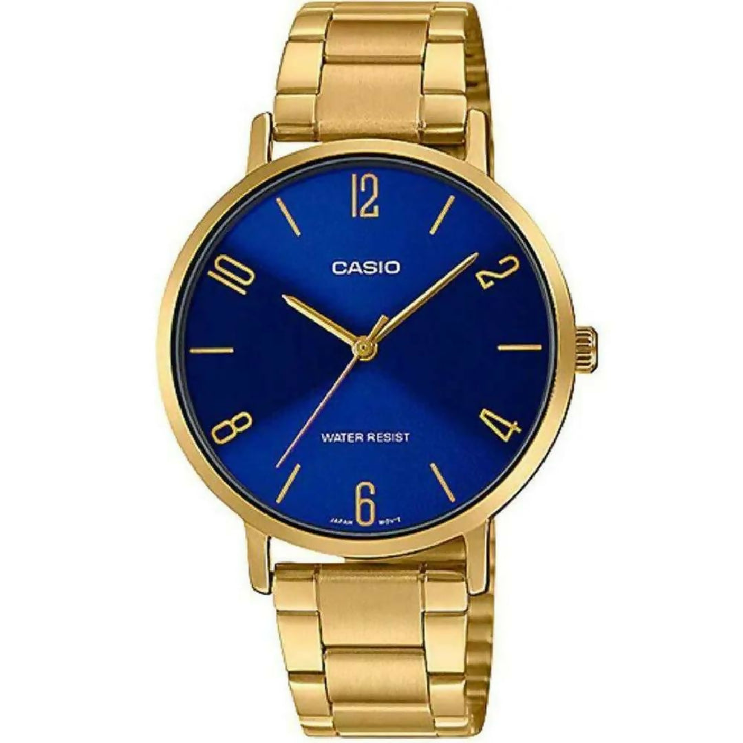 Casio Women Golden Watch with Full Metal Chain Premium Elegant Style BLUE FACE