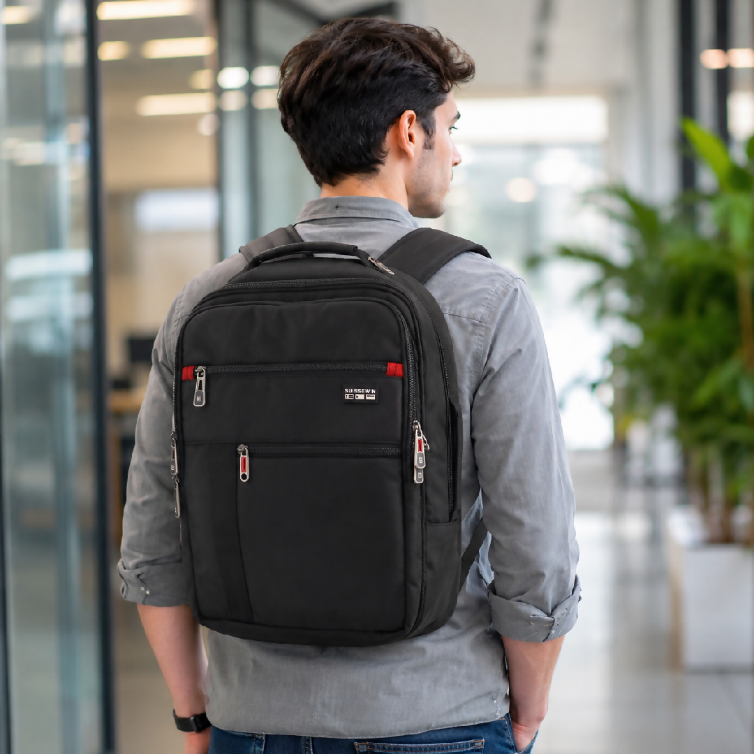 Suissewin Black Multi-Compartment Backpack