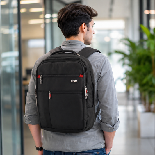 Suissewin Black Multi-Compartment Backpack