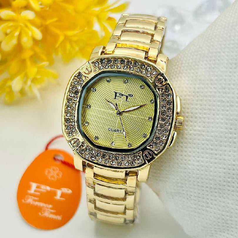 Ladies Luxury Stainless Steel Watch Water Resistant Fancy Stone Studded Timepiece