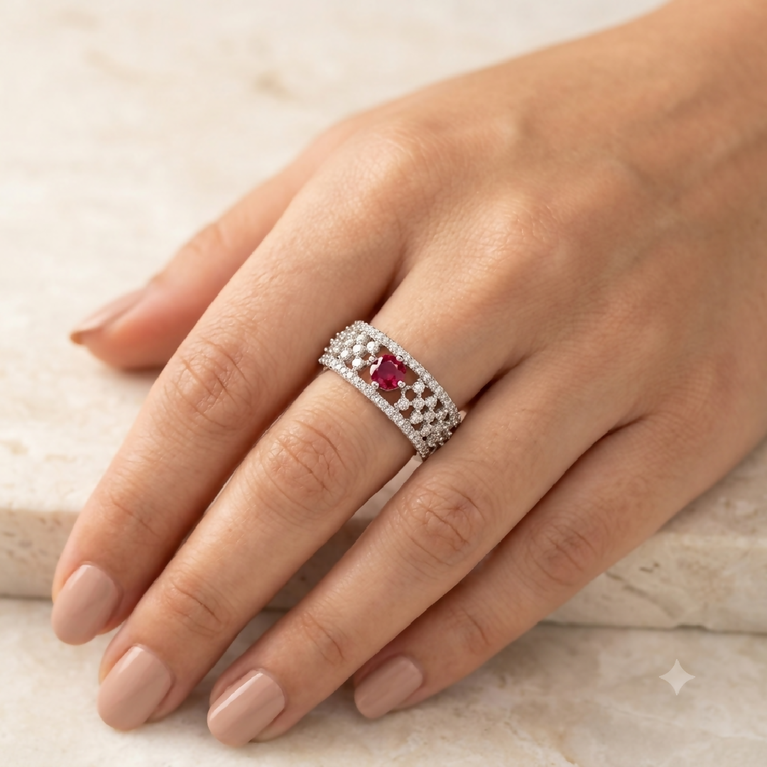 Zircon Scarlet Statement Adjustable Band Ring