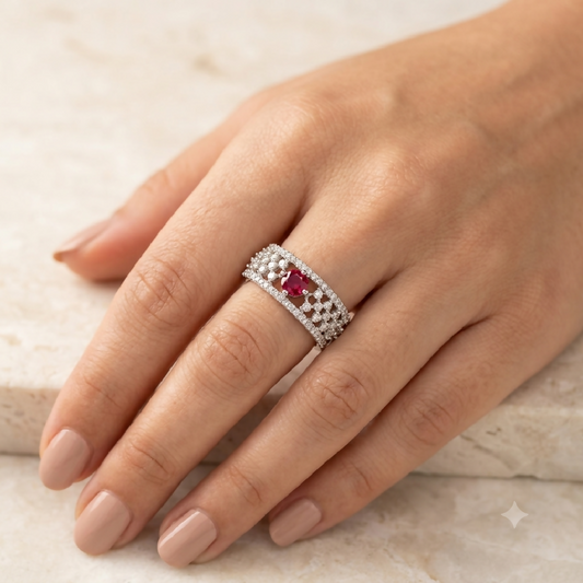 Zircon Scarlet Statement Adjustable Band Ring