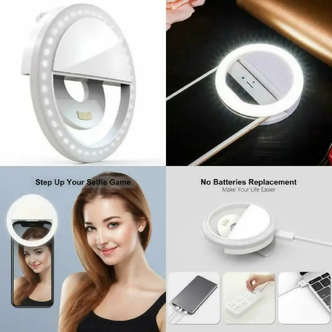 Mobile Selfie Ring Light Portable Selfie LED Ring Light For Mobile Phones Rechargeable Ring Light With Charging Cable For Tik Tok And Photography Brightness Adjustment With Flash Mode