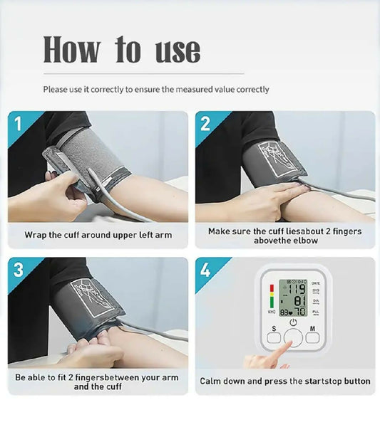 Digital Blood Pressure Monitor Fully Automatic Upper Arm BP Machine with Heart Rate Monitor