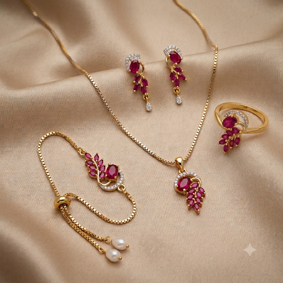 Crimson Flora Cubic Zirconia Jewelry Set