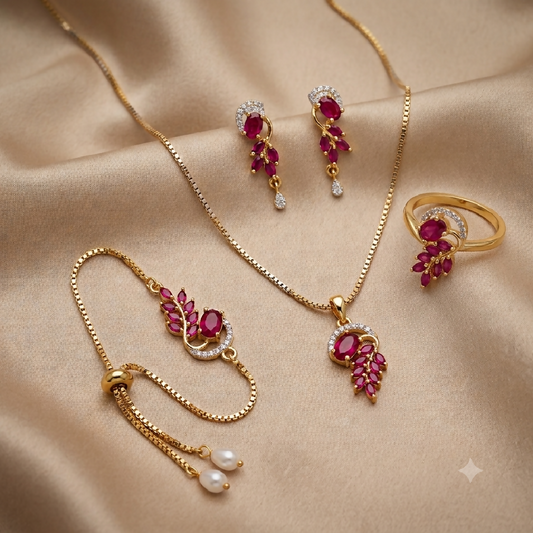 Crimson Flora Cubic Zirconia Jewelry Set