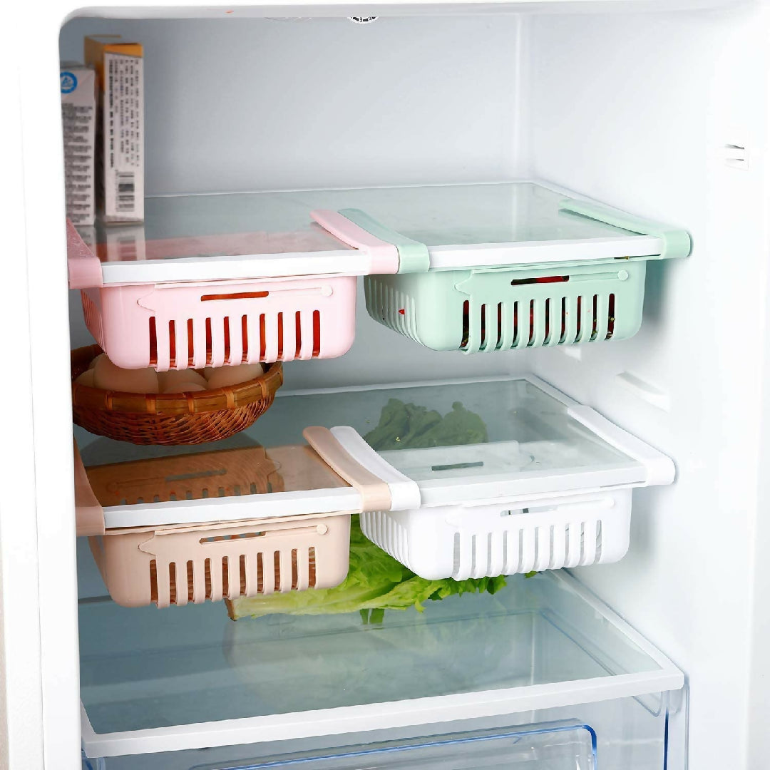 Adjustable Storage Basket For Fridge - Plastic Basket - Stretchable Food Organizer - 1 Pc - Random Color