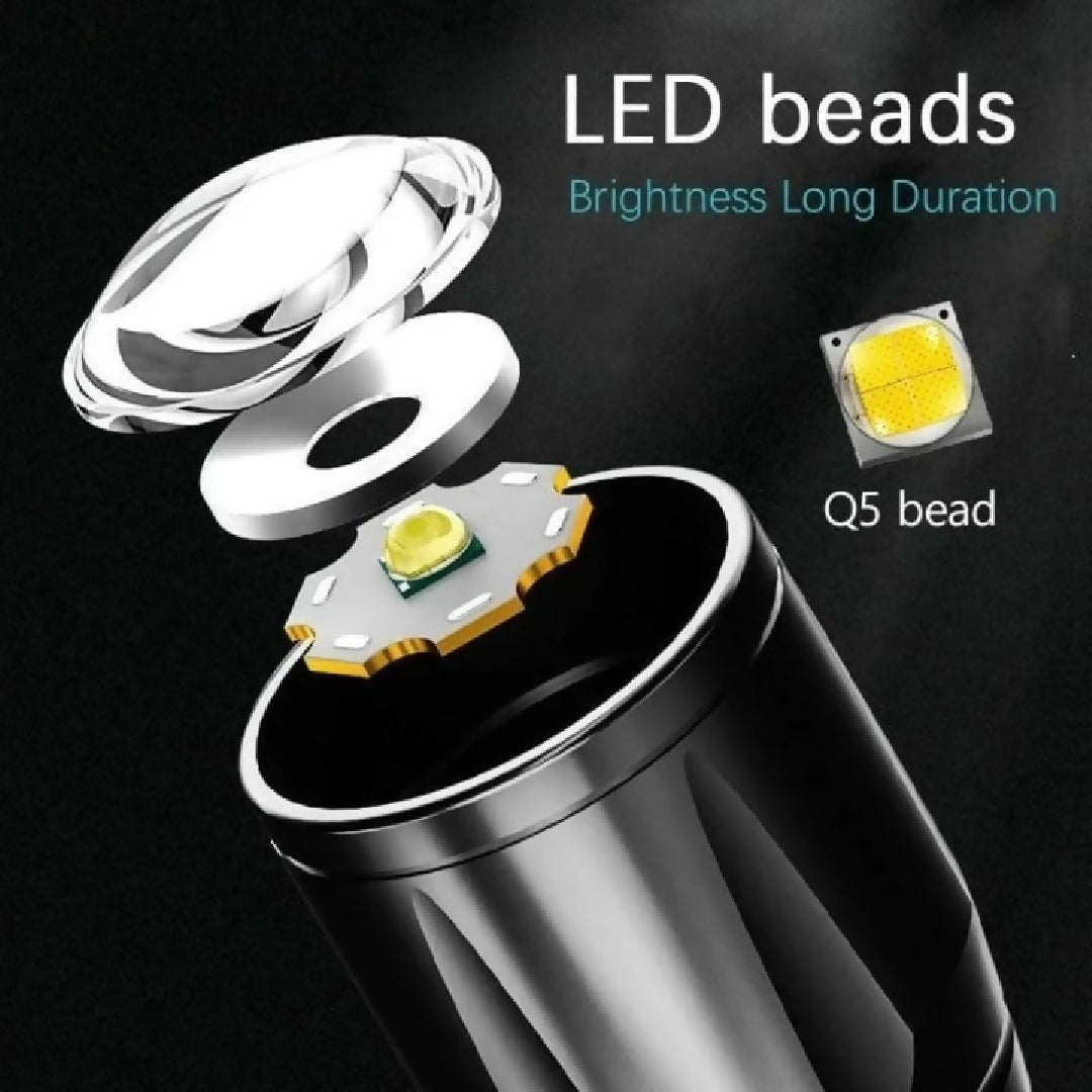 Portable LED Flashlight - Mini Rechargeable Torch with Side Light and Waterproof Metal Body