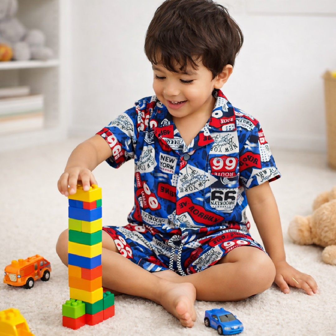 Kids Printed Linen Short Pajama Set