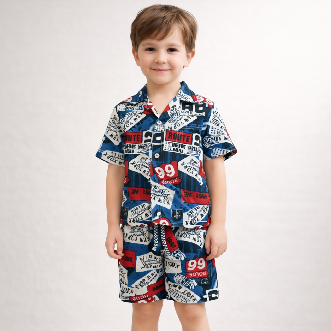 Kids Printed Linen Short Pajama Set