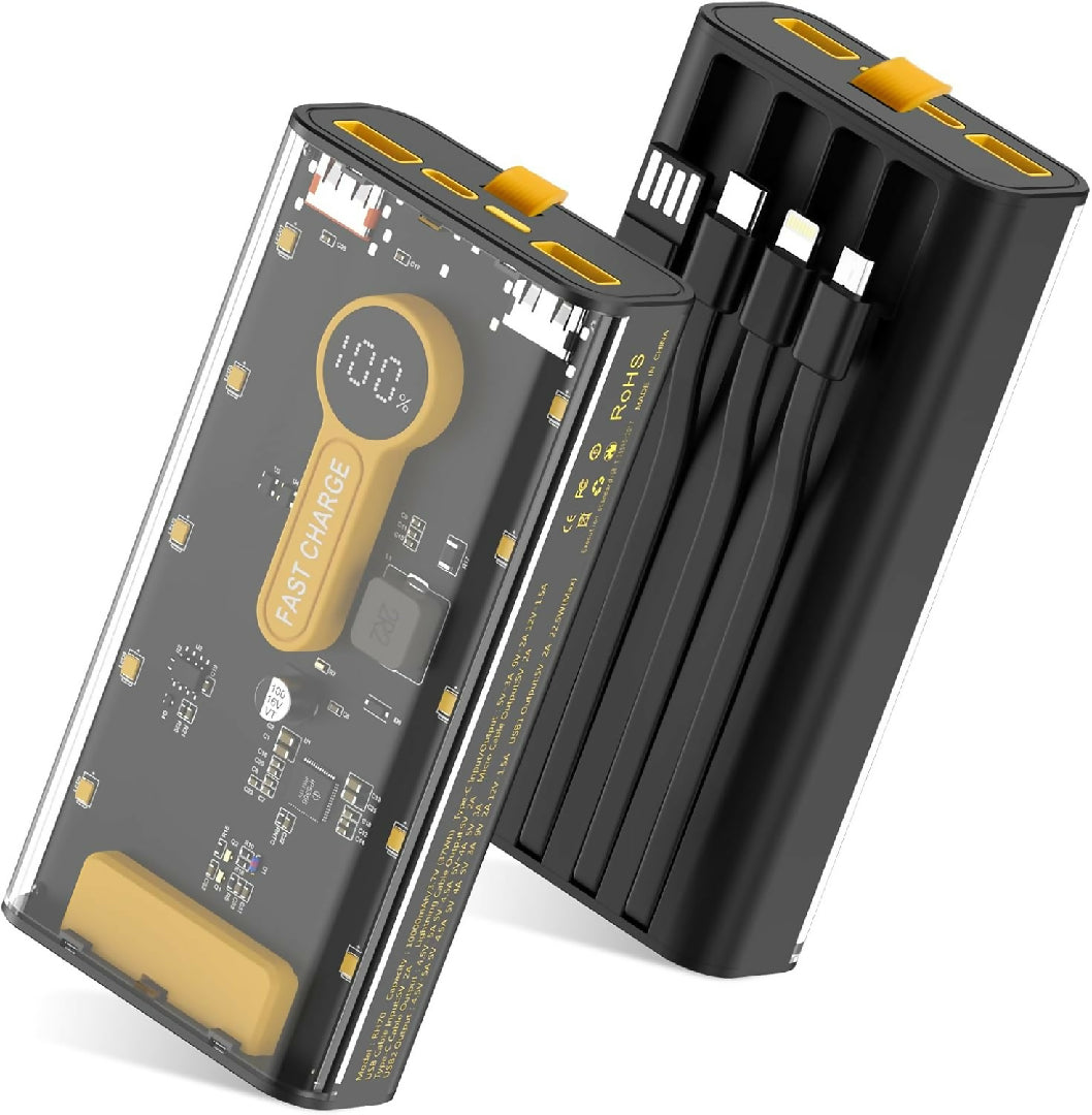 10000mAh Fast Charging Power Bank For Android and iphone 22W Portable Charger with Built in Cables