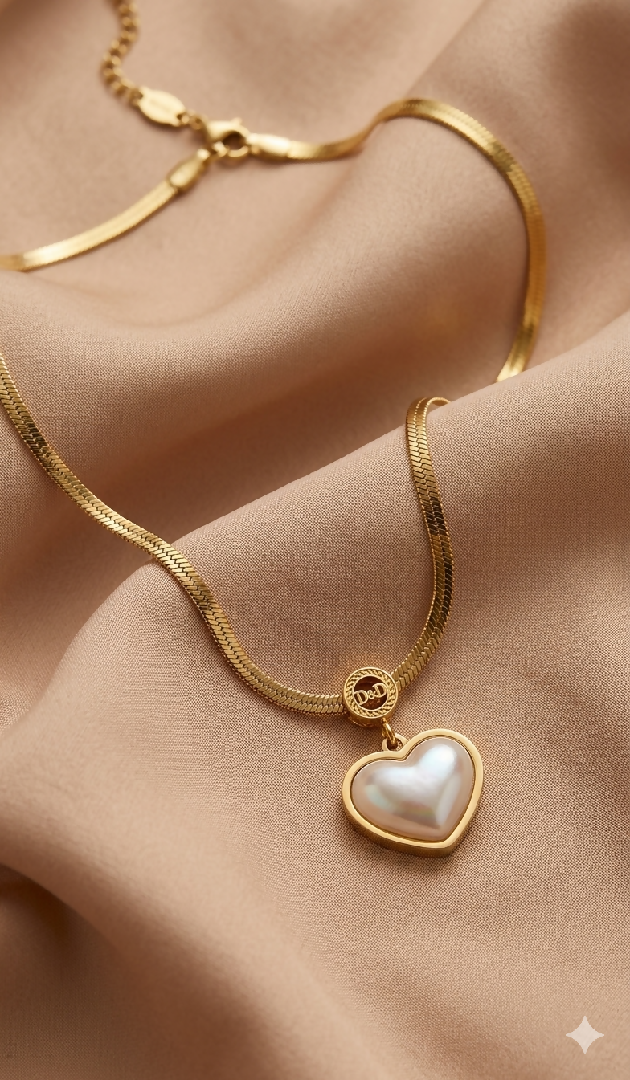 Luminous Pearl Heart Herringbone Set
