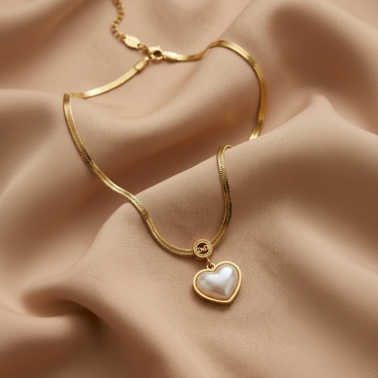 Luminous Pearl Heart Herringbone Set