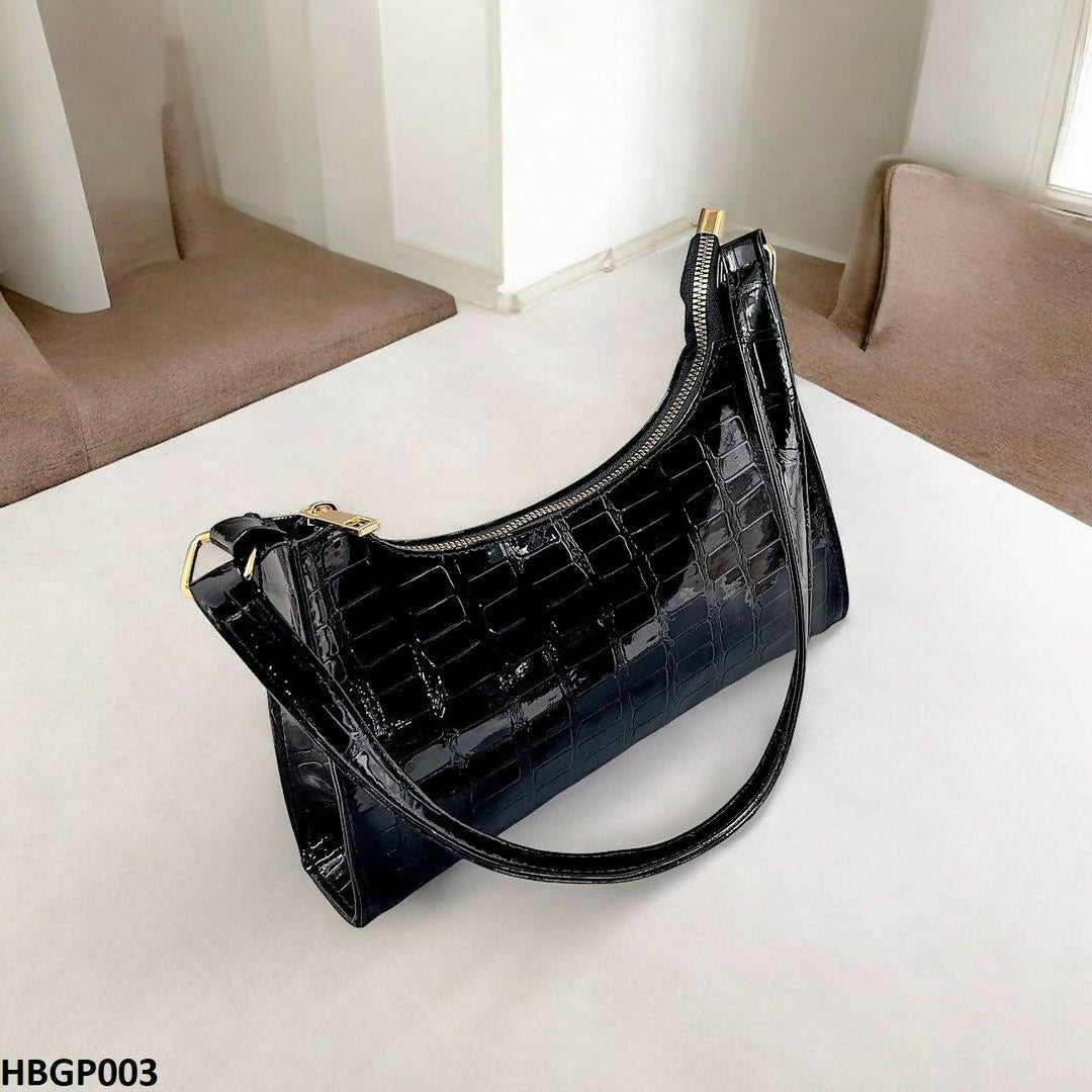 Crocodile Pattern Armpit Hand Bag Black