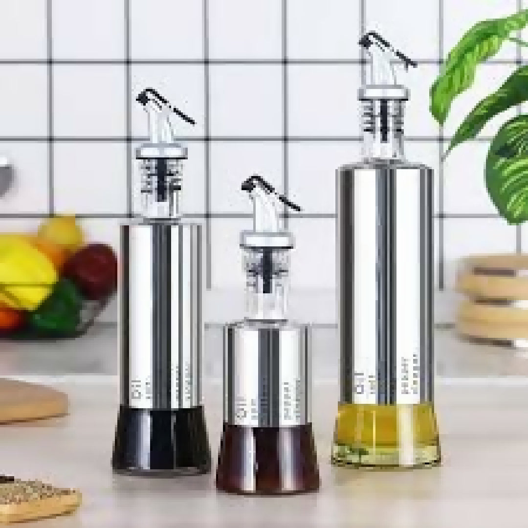 Steel Case Nozzle Glass Oil Bottle 300ml