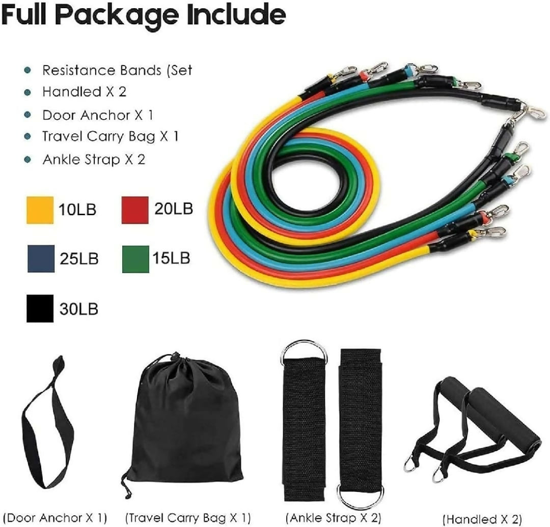 11 Piece Power Resistance Band Set Strength Training Yoga Sports Fitness Band Equipment for Men and Women