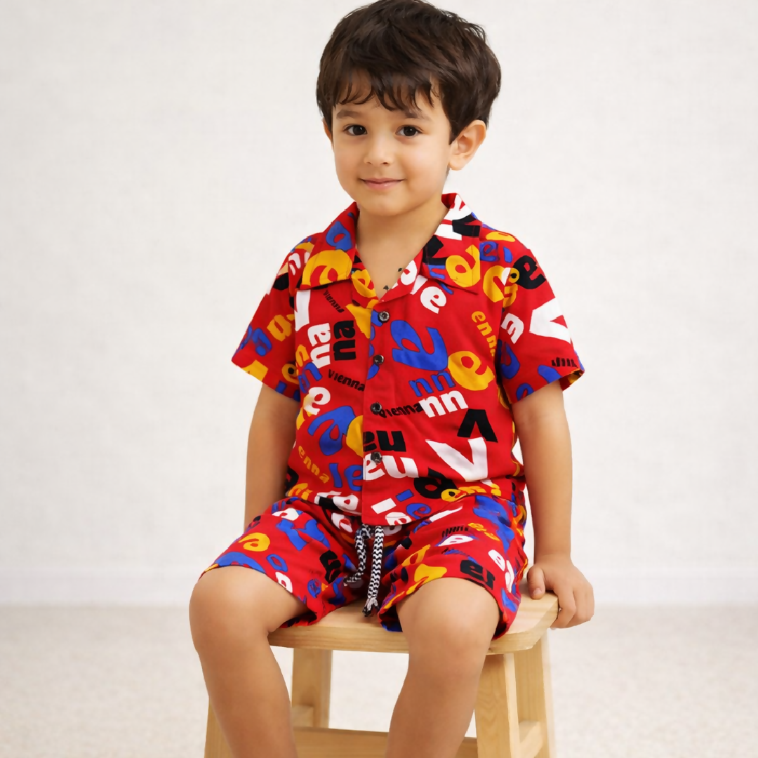 Kids Printed Linen Short Pajama Set