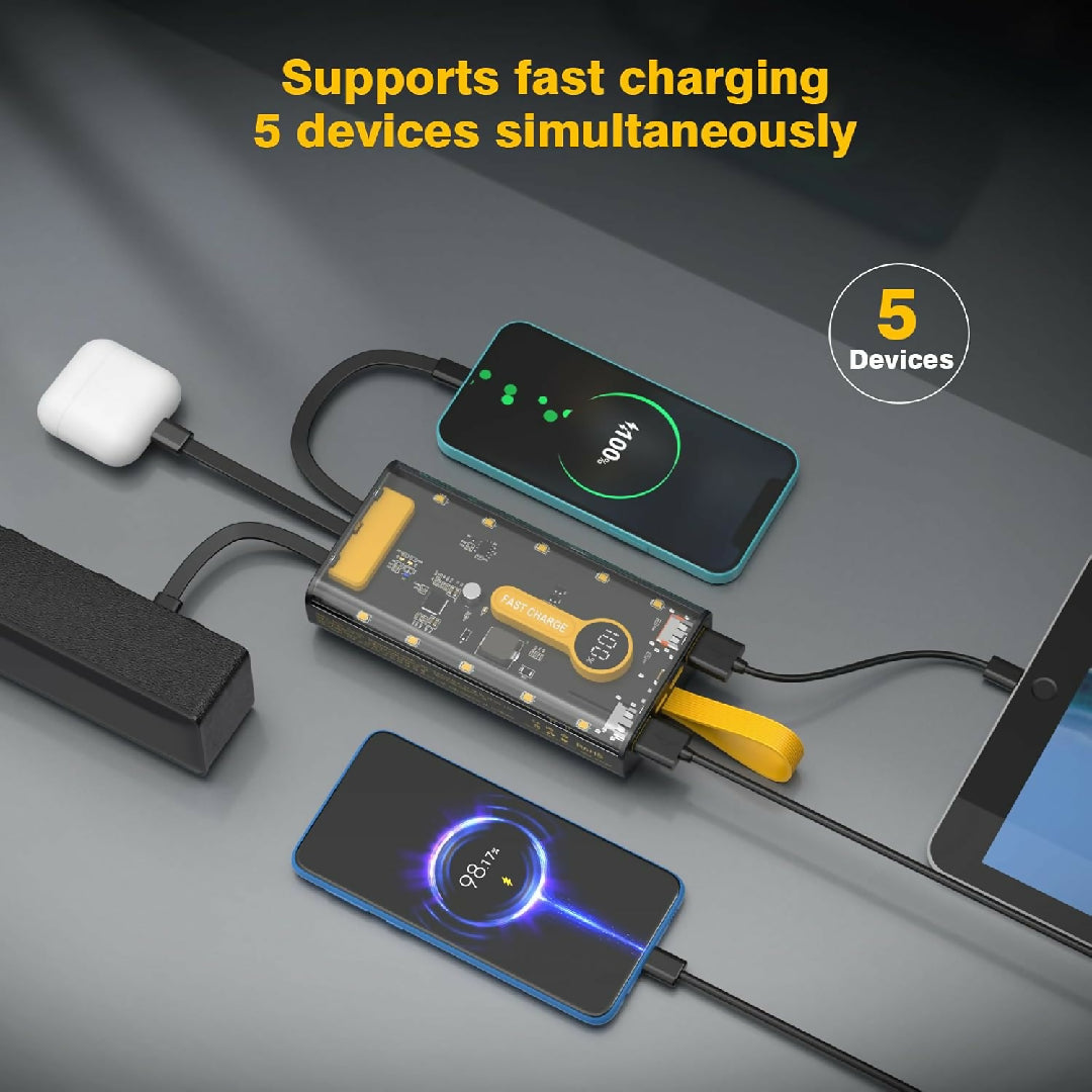 10000mAh Fast Charging Power Bank For Android and iphone 22W Portable Charger with Built in Cables