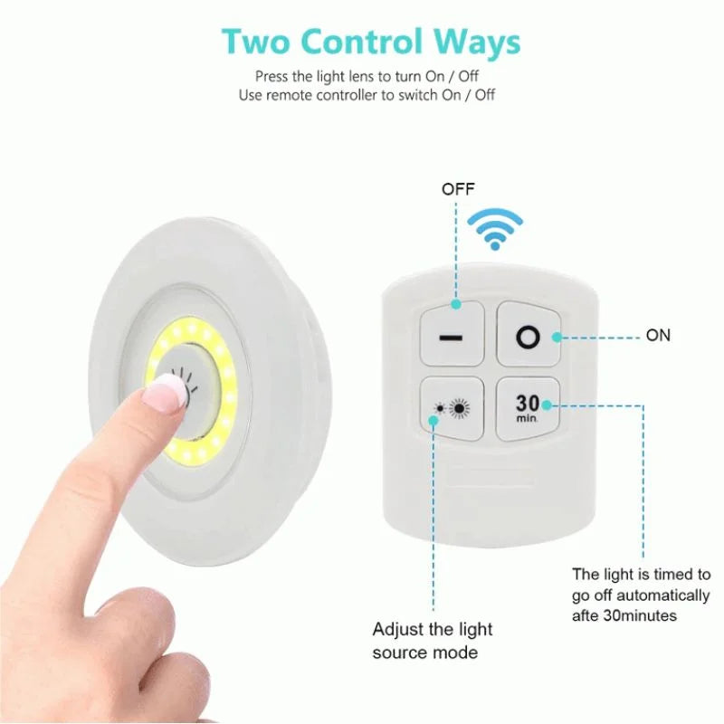 Pack of 3 LED Remote Control Tap Lights  | Self-Adhesive Cabinet, Wardrobe & Kitchen Lights