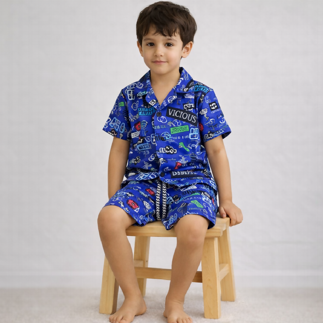 Kids Printed Linen Short Pajama Set