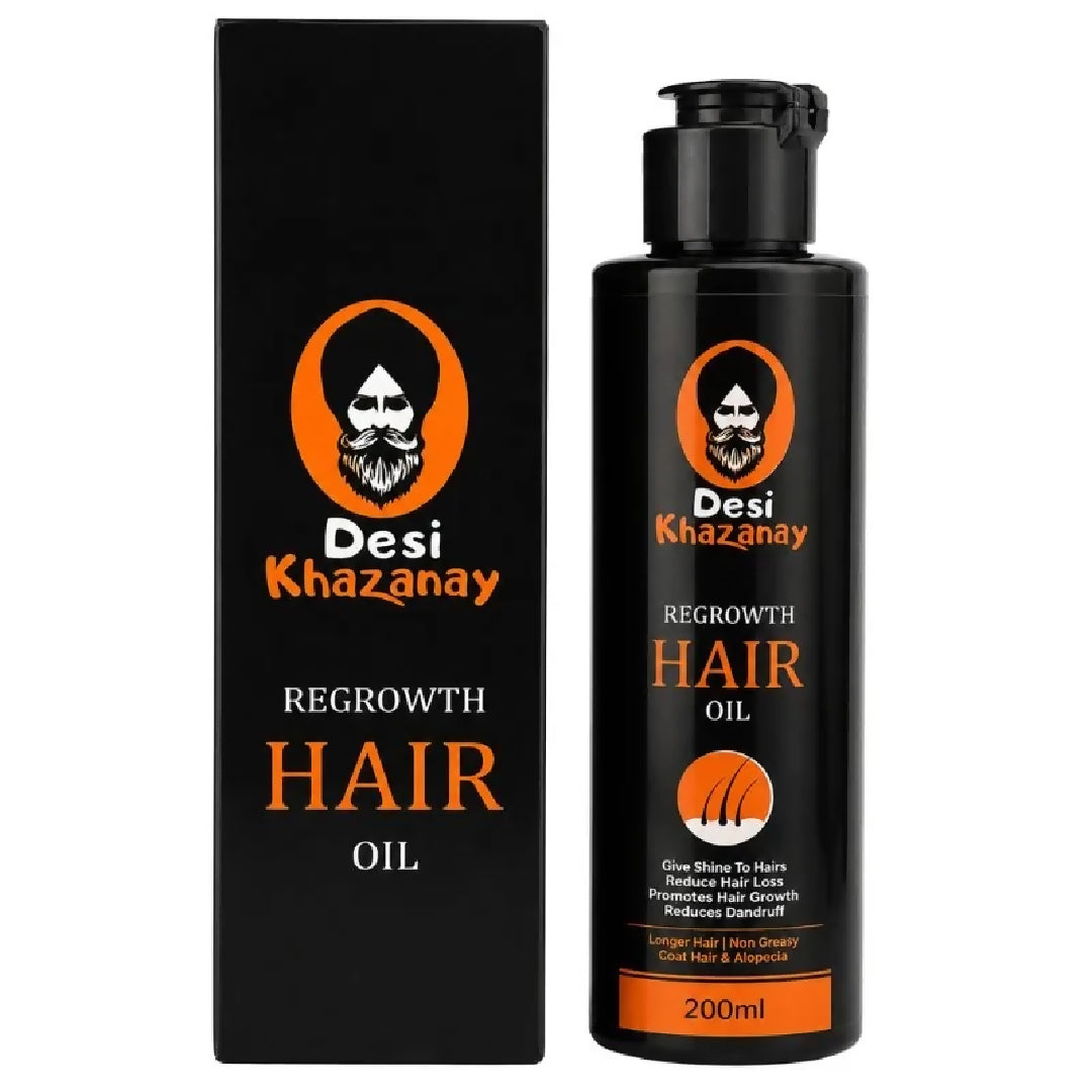 Desi Khazanay Regrowth Hair Oil Herbal Hair Growth Oil with 25 Herbs Cold Pressed Oils Essential Oils Scalp Nourishment Hair Care For Men Women