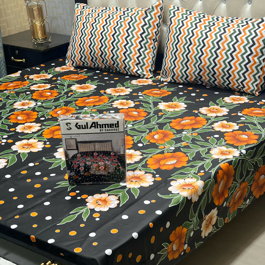 Premium Cotton Salonica Printed King Size Double Bed Sheet with 2 Pillow Covers for Gifting and Home Use