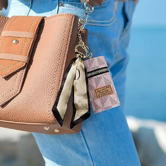 Designer Keychain Letter Key Lipstick Keychains Fashion PU Leather Purse Pendant Car Keyring Chain Charm Brown Flower Mini Bag Trinket Gift for Men Women 1pc