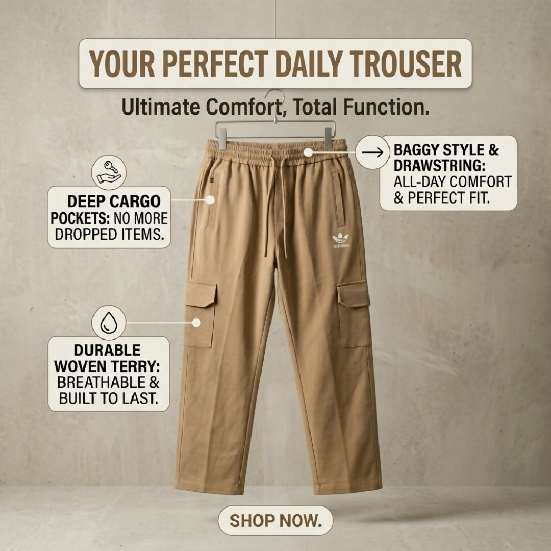 Mens Premium Woven Terry 4 Pocket Cargo Trouser