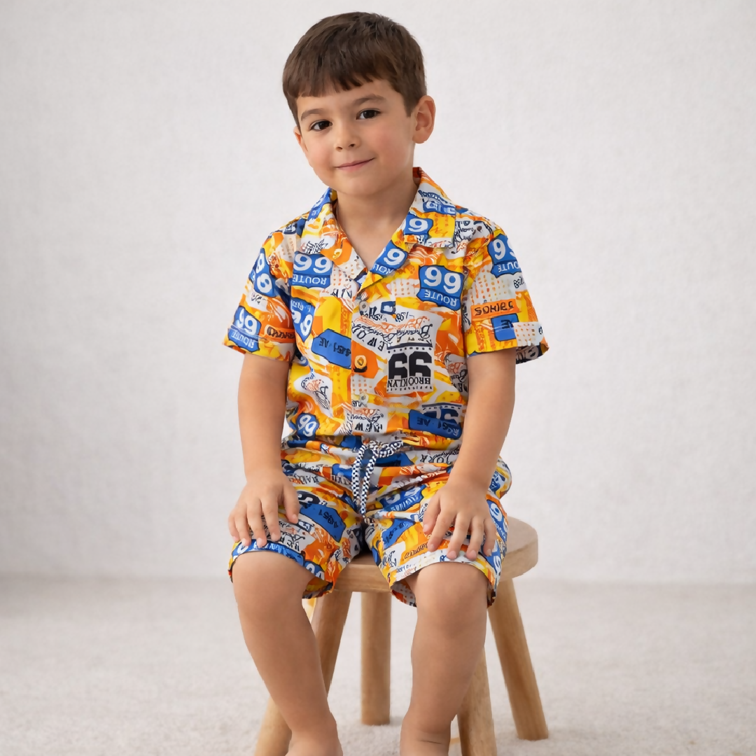 Kids Printed Linen Short Pajama Set