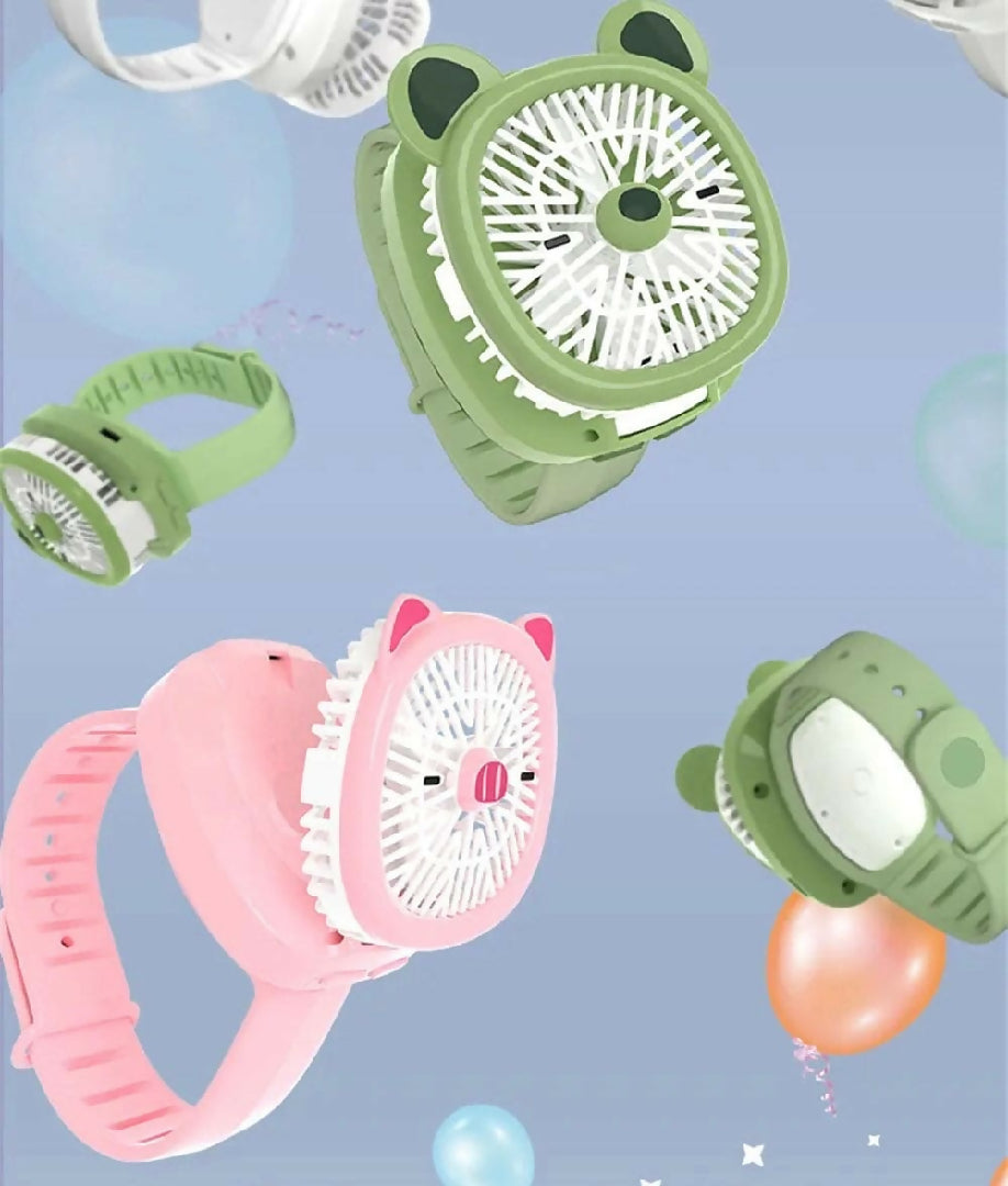 Mini Fan Cartoon Watch Small USB Rechargeable Wrist Fan Handheld Desktop Fan Mini Hand Held Cooling Fan Mini Cartoon Wristband Fan Children Travel Air Cooler Cute Design Fan For Kids