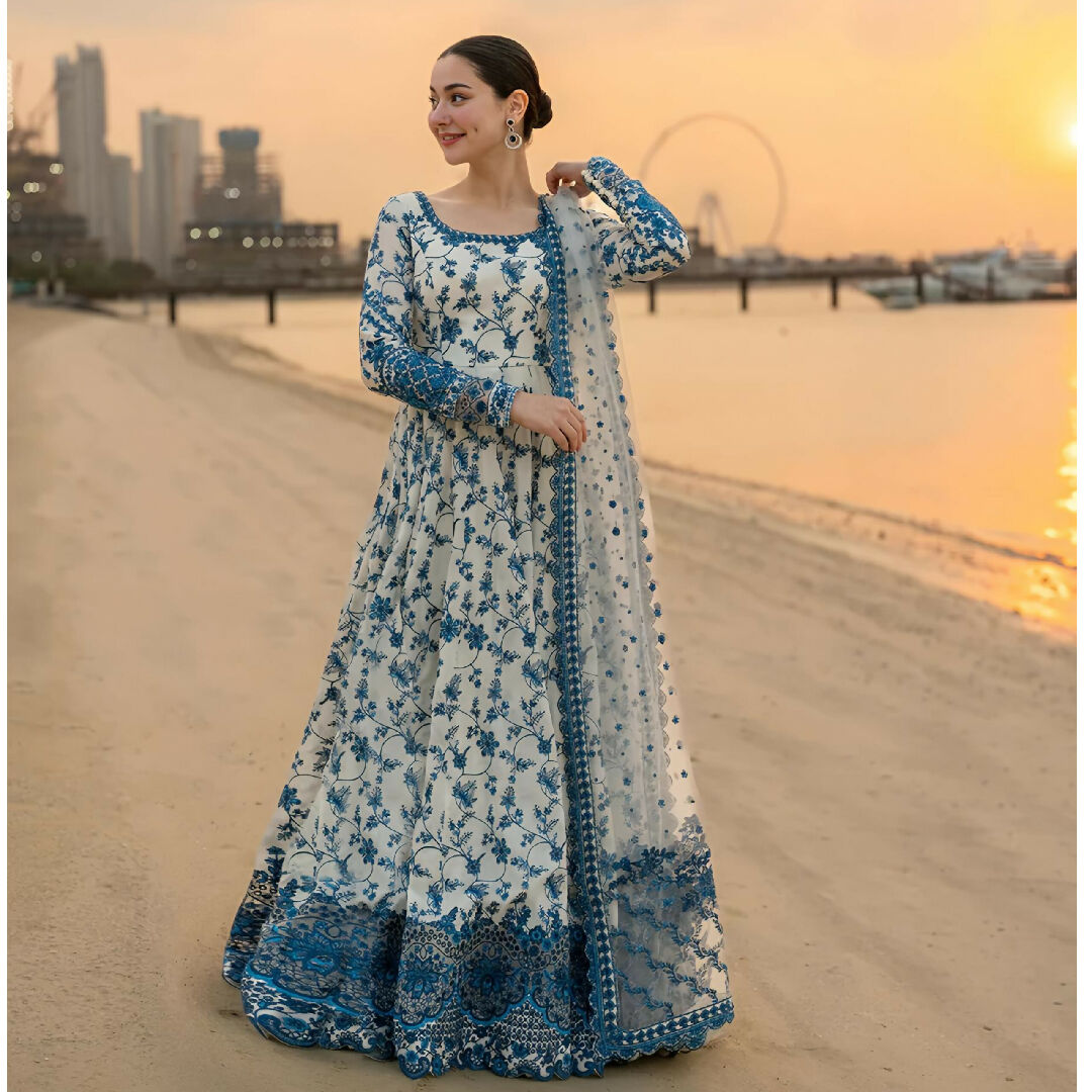 Faiza Saqlain Inspired Luxury Embroidered Lawn Maxi 3 Piece Unstitched Suit