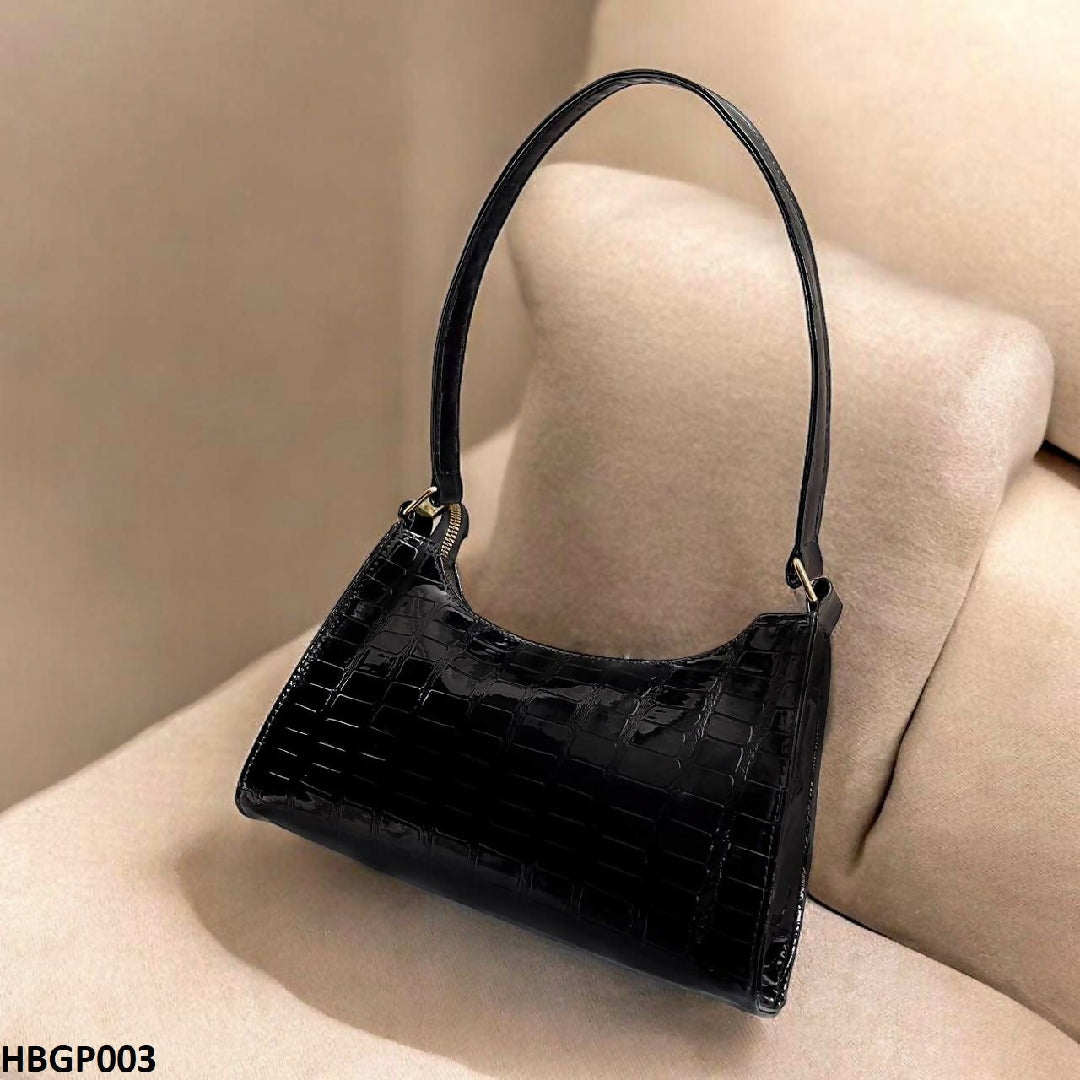 Crocodile Pattern Armpit Hand Bag Black