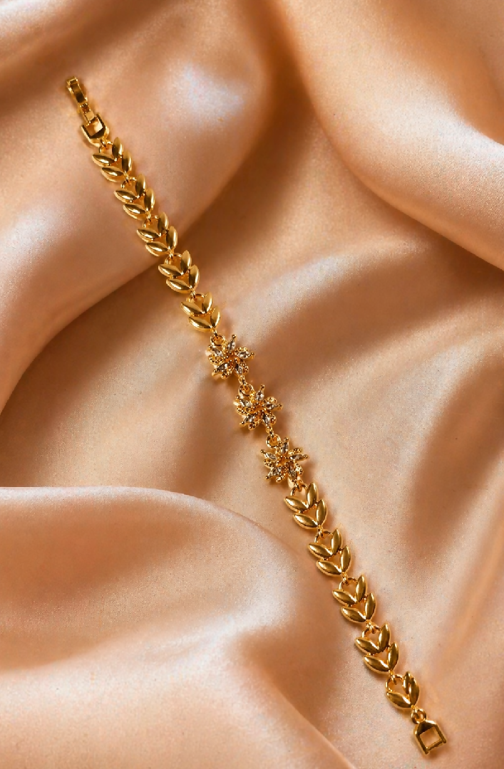 Golden Laurel and Crystal Bloom Bracelet