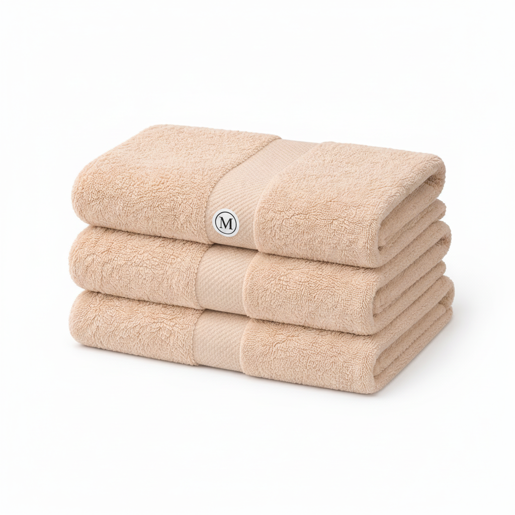 500 GSM Combed Cotton Towel Set Pack of 3 (Hand, Bath & Bath Sheet) Beige